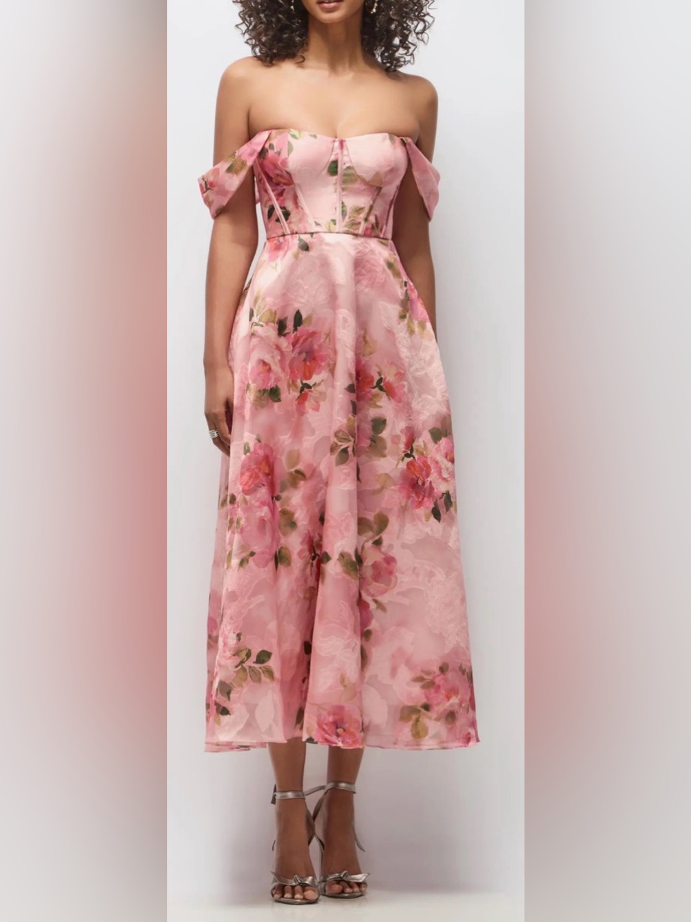 NEW Dessy Collection Edie Guava Pink Floral Jacquard Cocktail Midi Dress sz 8